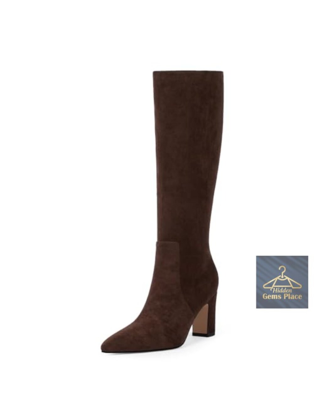 Women's Knee High Boots Pointed Toe Chunky Heel Faux Suede